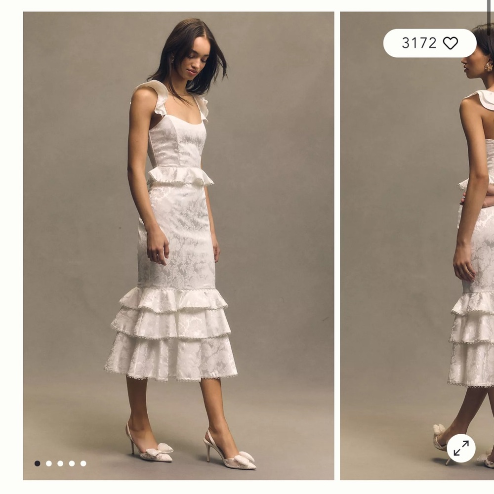 V. Chapman White Lace Midi Dress with Tiered Ruffle Hem
